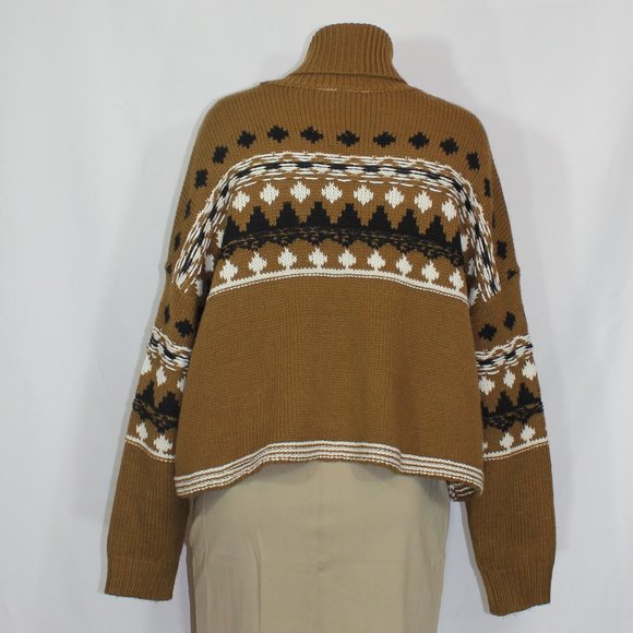 Oak and Ivy knit sweater brown with geometric pattern oversize turtleneck Medium - Picture 5 of 9